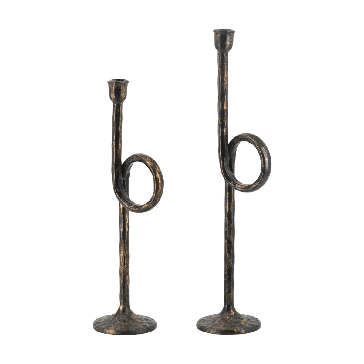 Black and Gold Iron Candle Holders with Playful Loop Design, Set of 2