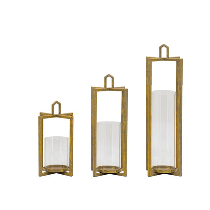 Open Face Gold Candleholder Lanterns, Set of 3
