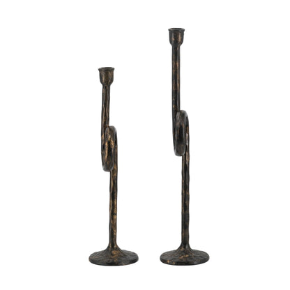 Black and Gold Iron Candle Holders with Playful Loop Design, Set of 2