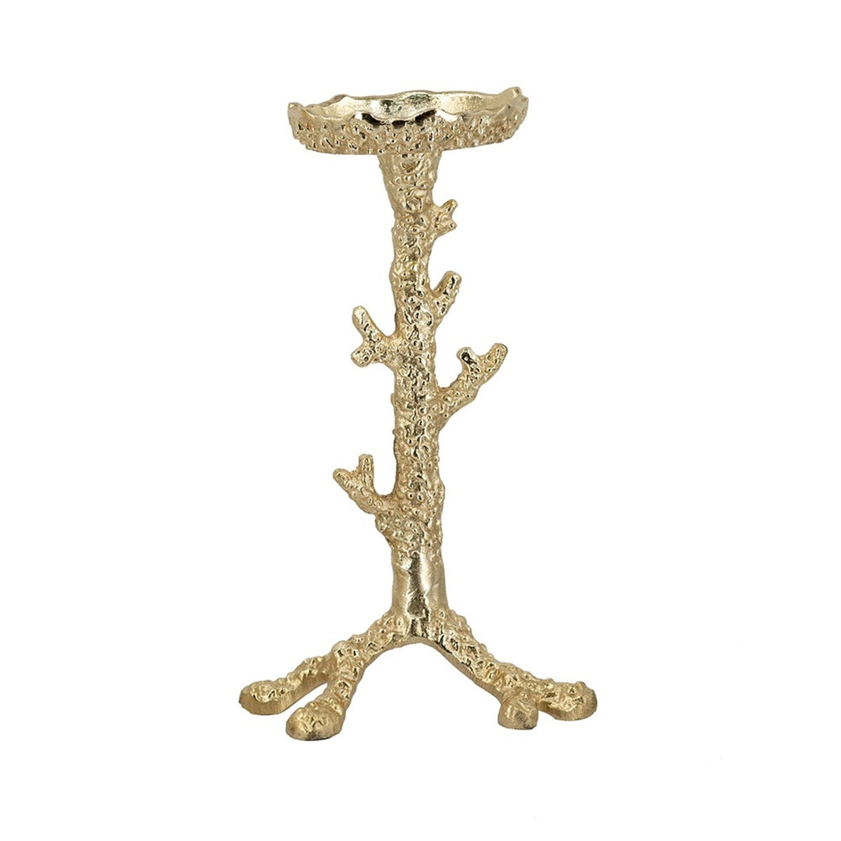 Gold Aluminum Pillar Candle Holder With Coral Branch Design, Set of 2