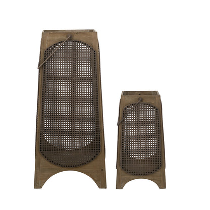 Weathered Brown Lanterns with Arched Legs, Set of 2