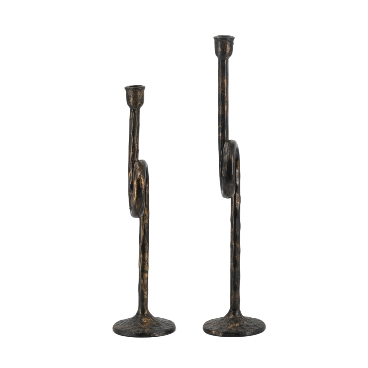 Black and Gold Iron Candle Holders with Playful Loop Design, Set of 2