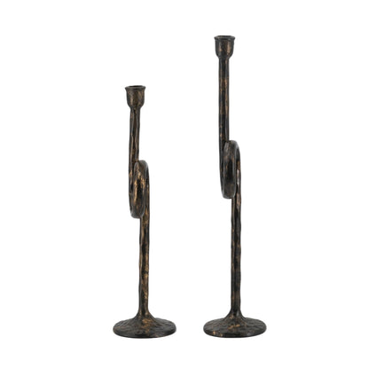 Black and Gold Iron Candle Holders with Playful Loop Design, Set of 2