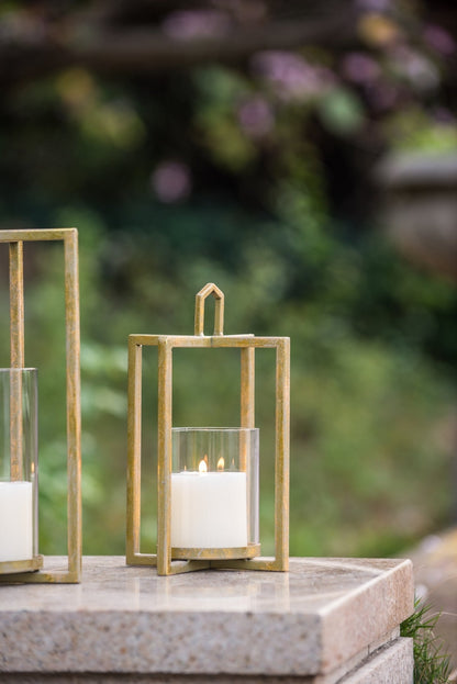 Open Face Gold Candleholder Lanterns, Set of 3