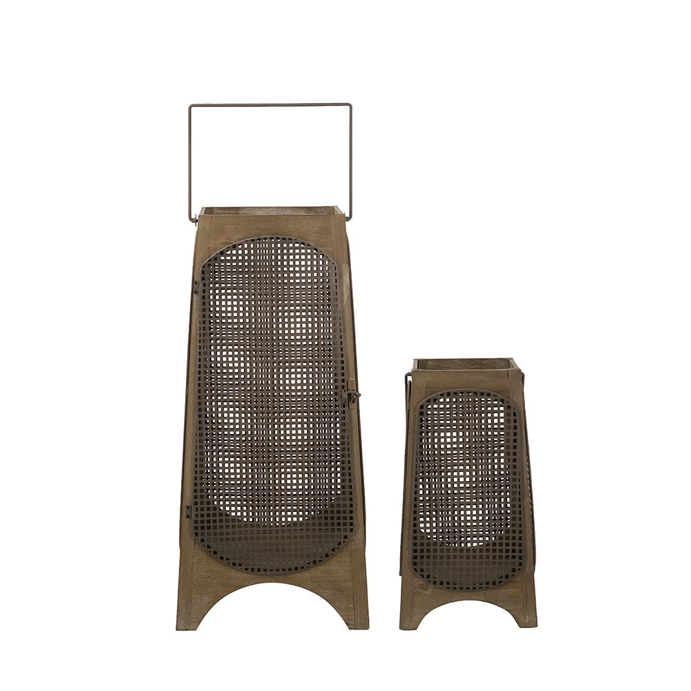 Weathered Brown Lanterns with Arched Legs, Set of 2