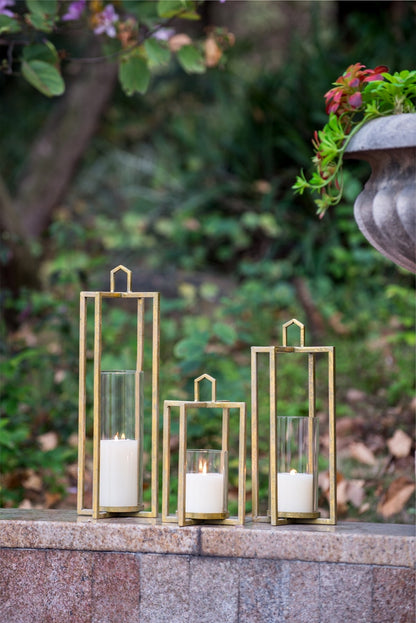 Open Face Gold Candleholder Lanterns, Set of 3