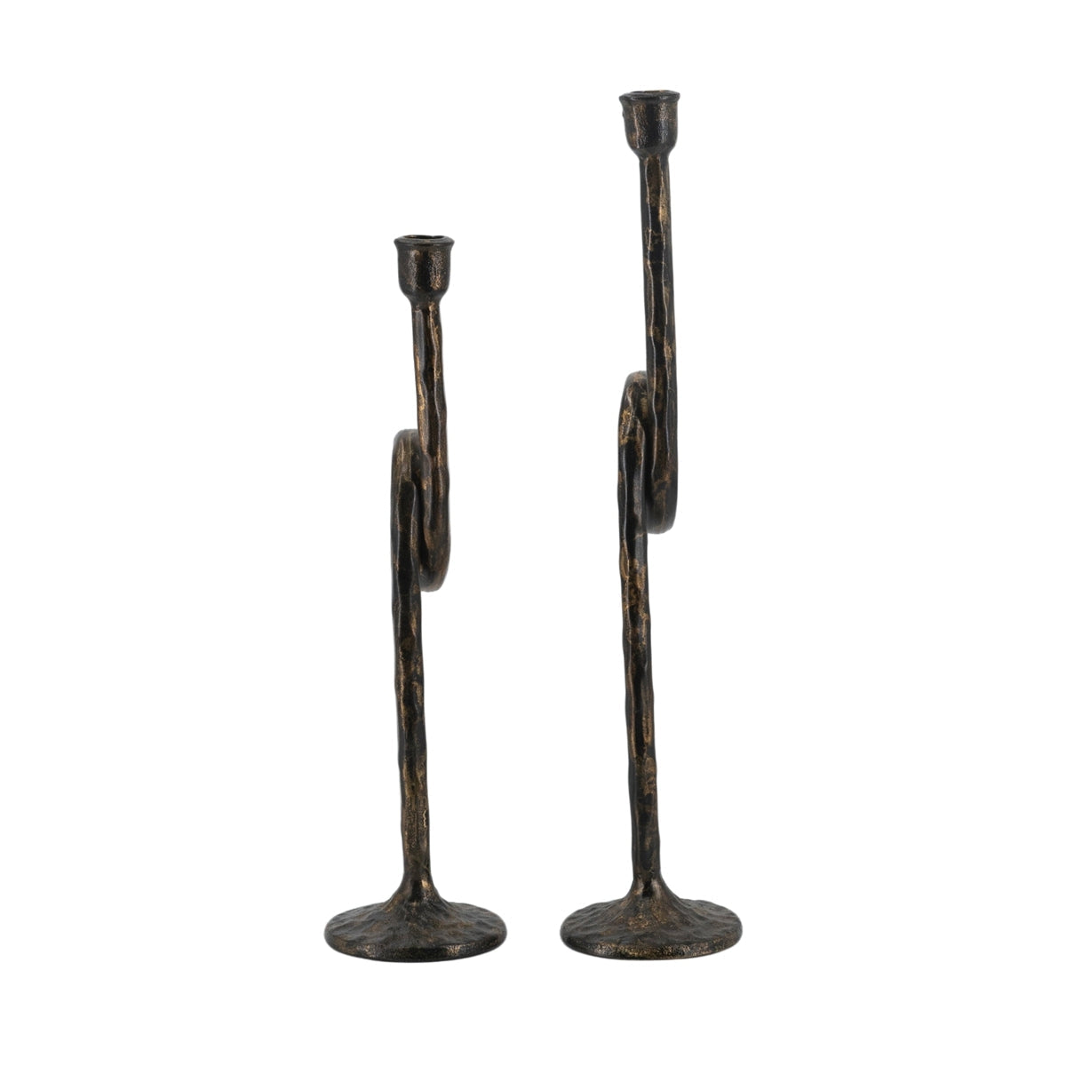 Black and Gold Iron Candle Holders with Playful Loop Design, Set of 2
