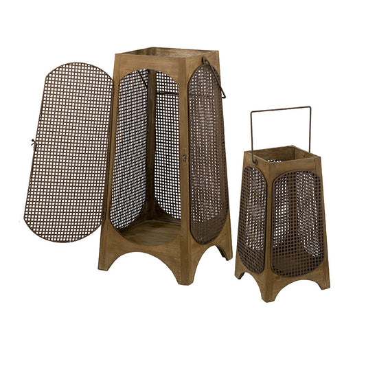 Weathered Brown Lanterns with Arched Legs, Set of 2