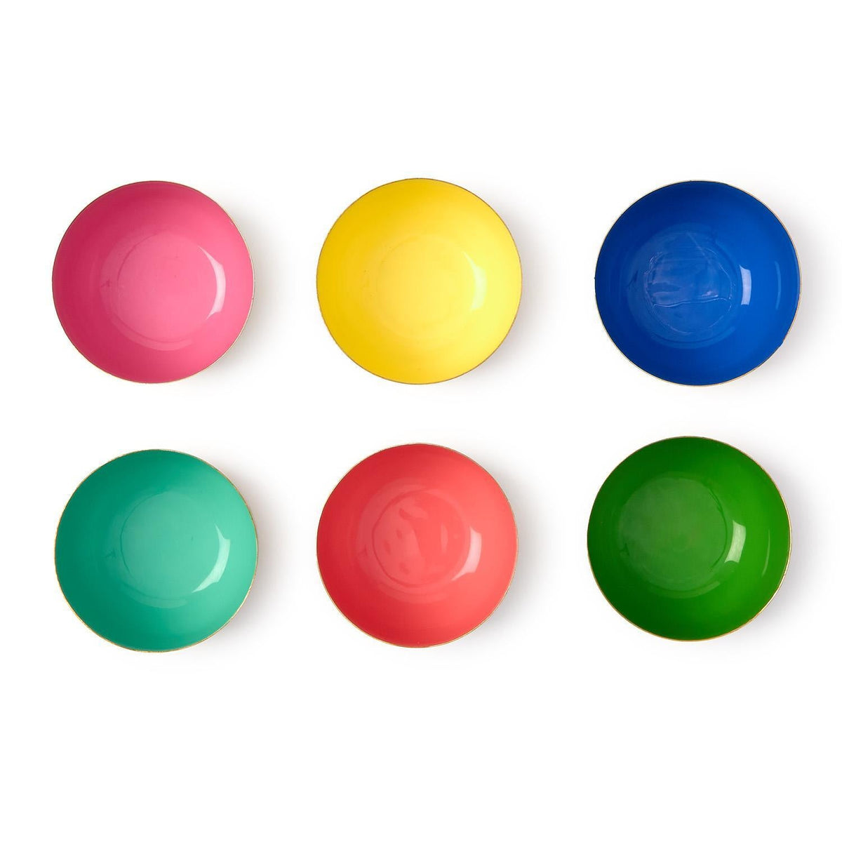 Small Metal Bowls with Enamel, Set of 6