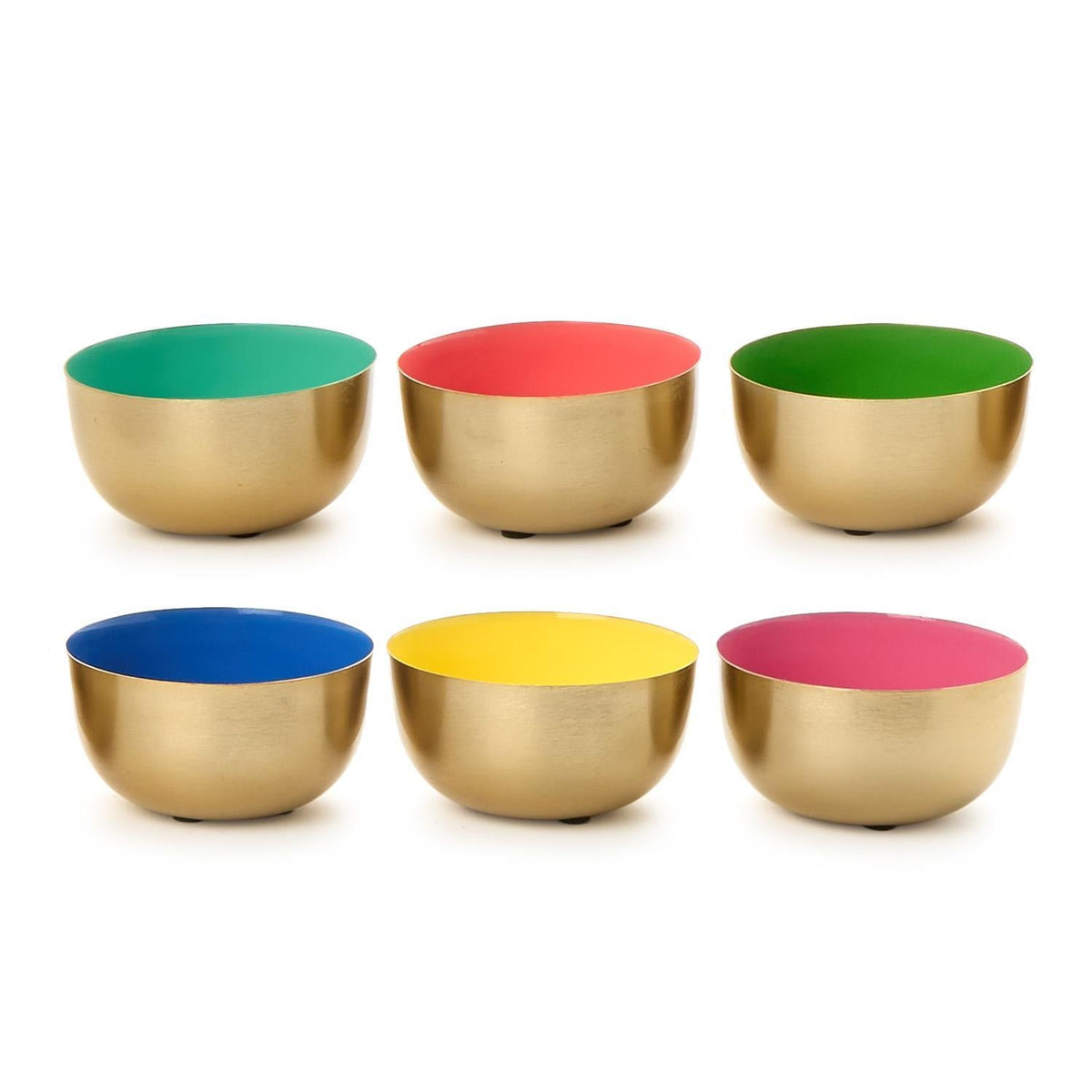Small Metal Bowls with Enamel, Set of 6