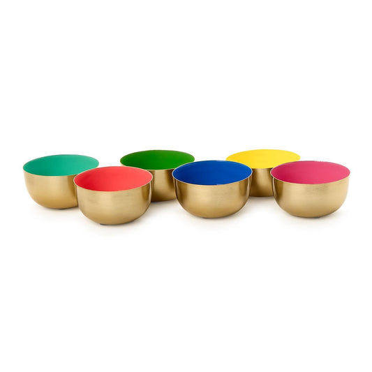 Small Metal Bowls with Enamel, Set of 6