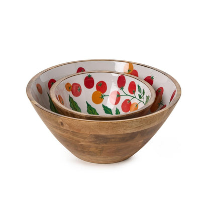 Garden Harvest Hand-Crafted Wood Bowl, Set of 2