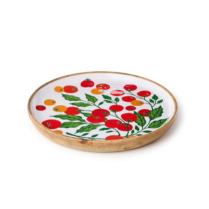 Garden Harvest Set Hand-Crafted Wooden Round Trays with Enamel, Set of 2