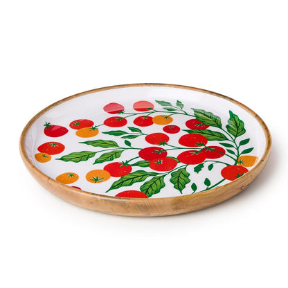 Garden Harvest Set Hand-Crafted Wooden Round Trays with Enamel, Set of 2