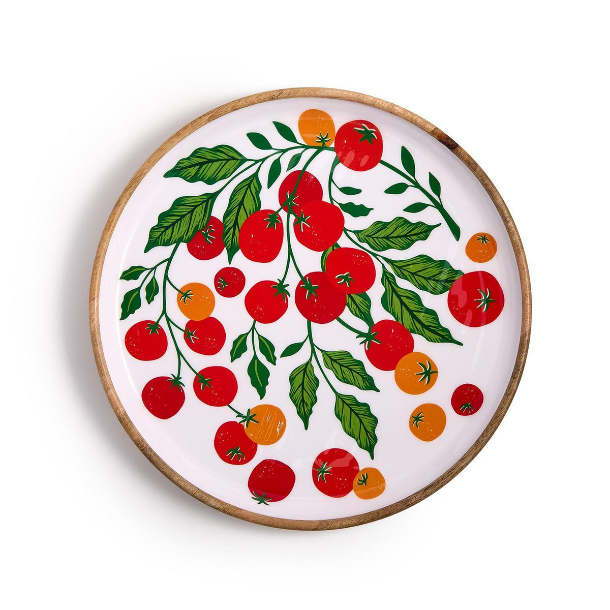 Garden Harvest Set Hand-Crafted Wooden Round Trays with Enamel, Set of 2