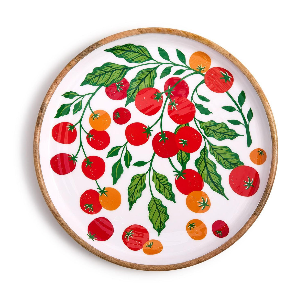 Garden Harvest Set Hand-Crafted Wooden Round Trays with Enamel, Set of 2