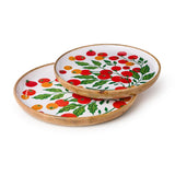 Garden Harvest Set Hand-Crafted Wooden Round Trays with Enamel, Set of 2