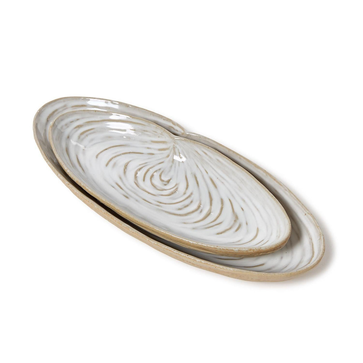 Artisanal Reactive Glaze Shell Tidbit Dish, Set of 2