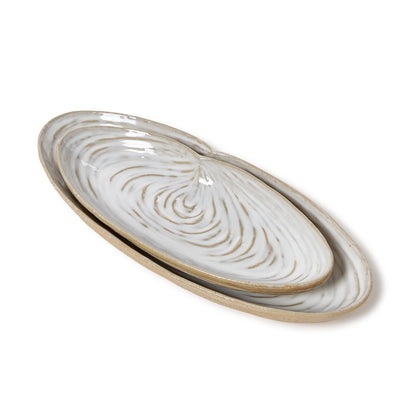 Artisanal Reactive Glaze Shell Tidbit Dish, Set of 2