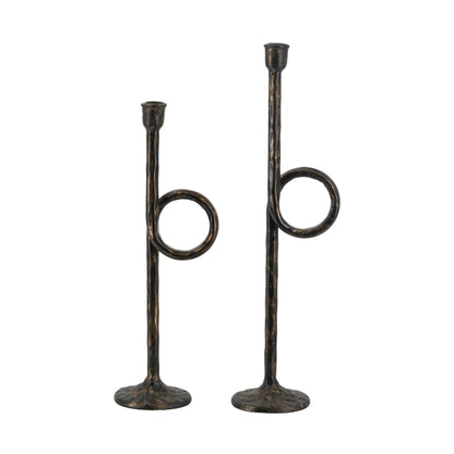 Black and Gold Iron Candle Holders with Playful Loop Design, Set of 2
