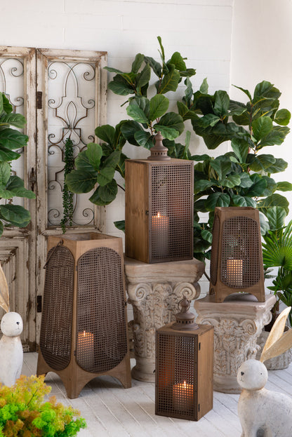 Weathered Brown Lanterns with Arched Legs, Set of 2