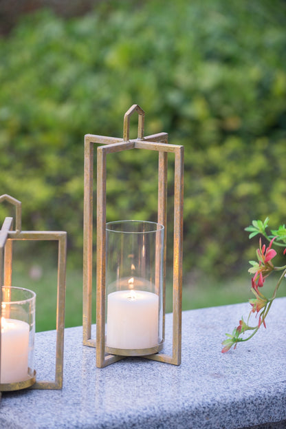 Open Face Gold Candleholder Lanterns, Set of 3