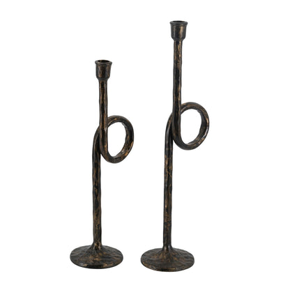 Black and Gold Iron Candle Holders with Playful Loop Design, Set of 2