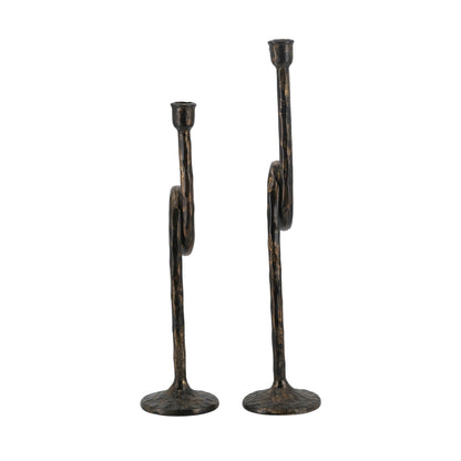 Black and Gold Iron Candle Holders with Playful Loop Design, Set of 2