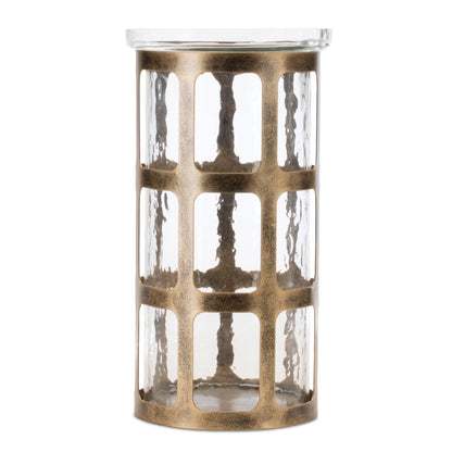 Wavy Glass Candle Holder with Distressed Metal Frame