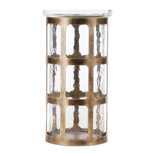 Wavy Glass Candle Holder with Distressed Metal Frame