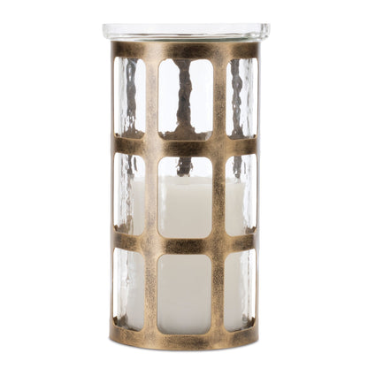 Wavy Glass Candle Holder with Distressed Metal Frame