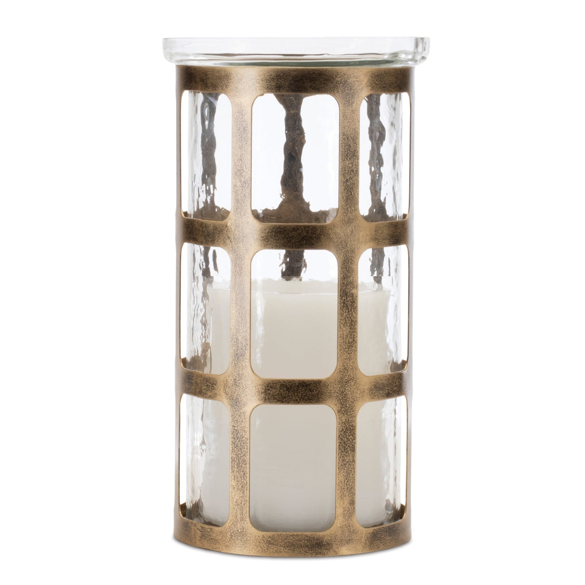 Wavy Glass Candle Holder with Distressed Metal Frame