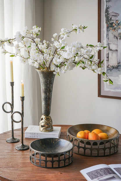 Black and Gold Iron Candle Holders with Playful Loop Design, Set of 2