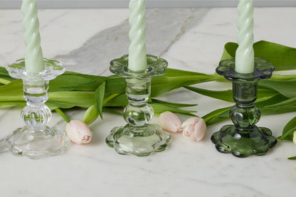 Glass Scalloped Candlesticks, Set of 3