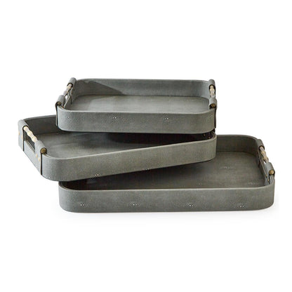 Grey Shagreen Rectangle Trays, Set of 3
