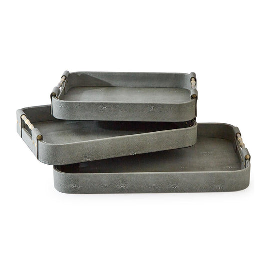 Grey Shagreen Rectangle Trays, Set of 3