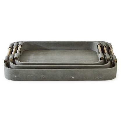 Grey Shagreen Rectangle Trays, Set of 3