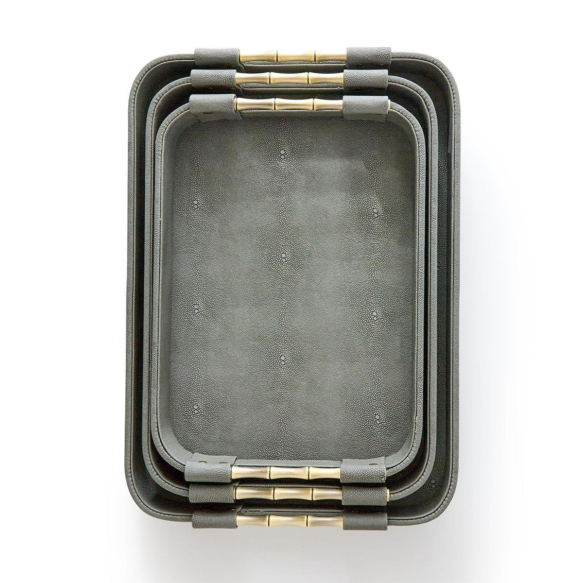 Grey Shagreen Rectangle Trays, Set of 3