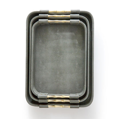 Grey Shagreen Rectangle Trays, Set of 3
