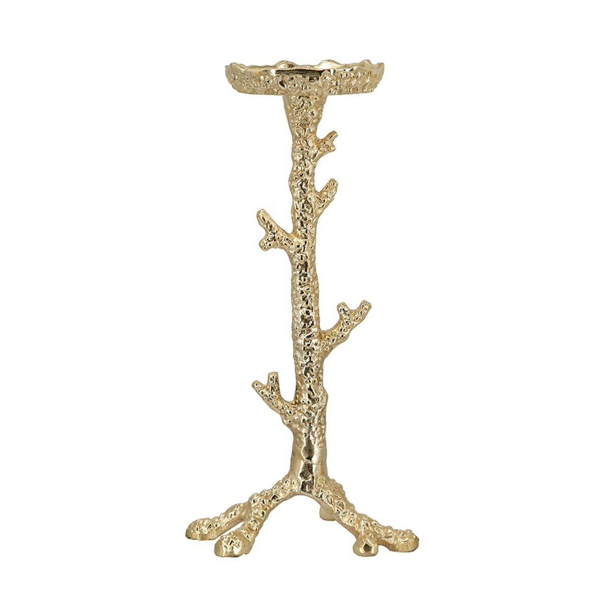 Gold Aluminum Pillar Candle Holder With Coral Branch Design, Set of 2