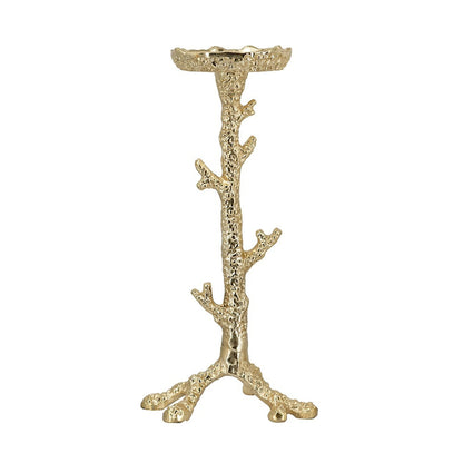 Gold Aluminum Pillar Candle Holder With Coral Branch Design, Set of 2