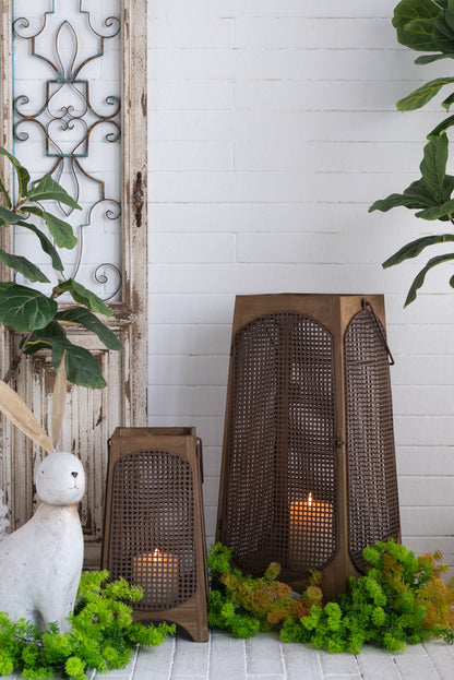 Weathered Brown Lanterns with Arched Legs, Set of 2