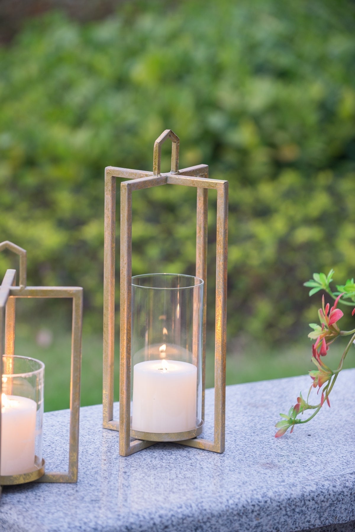 Open Face Gold Candleholder Lanterns, Set of 3