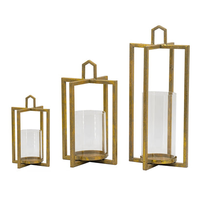 Open Face Gold Candleholder Lanterns, Set of 3