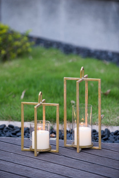 Open Face Gold Candleholder Lanterns, Set of 3