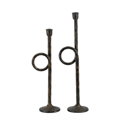 Black and Gold Iron Candle Holders with Playful Loop Design, Set of 2